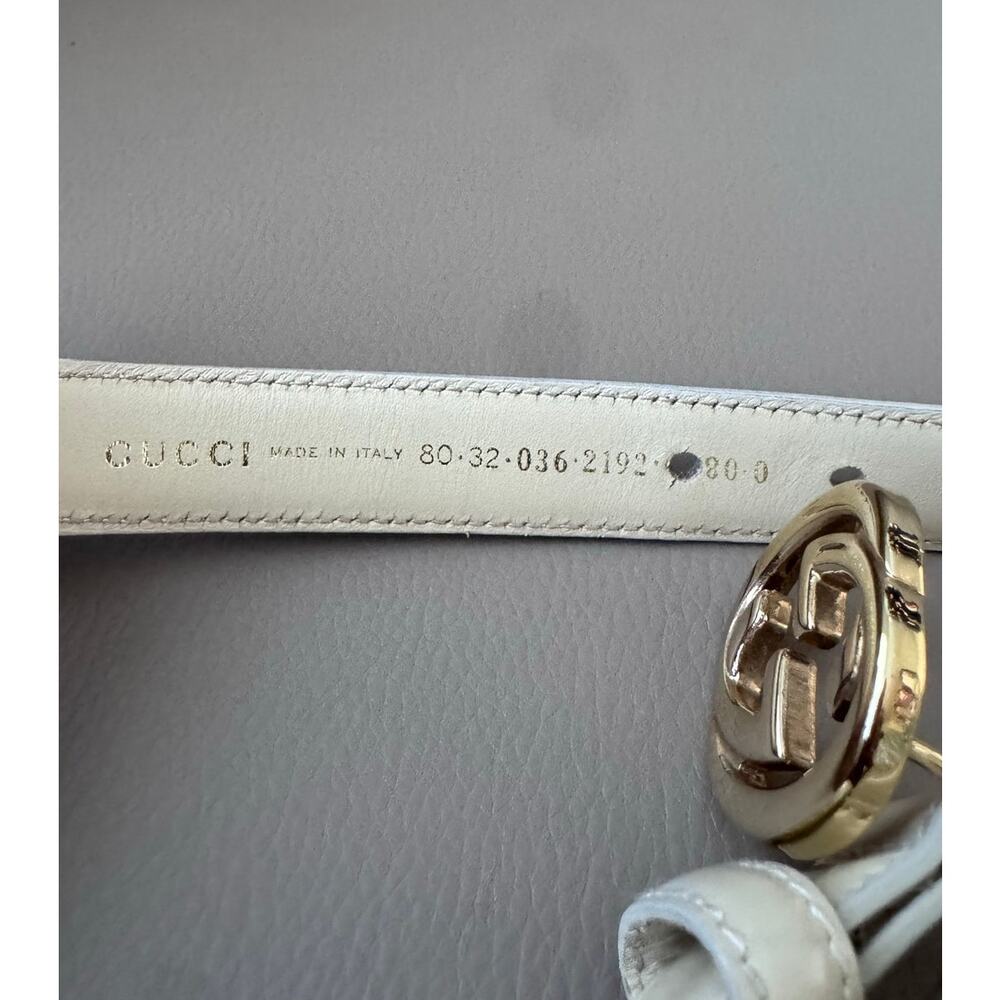 Vintage Gucci Belt Logo Gold Buckle Leather Ivory Cream Luxury 90s Y2K - Picture 3 of 6